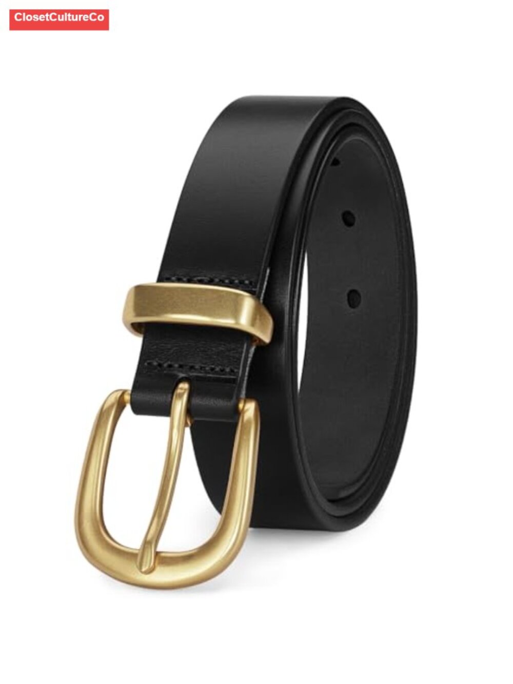 Women's Full Grain Leather Belt Gold Buckle 1.1" Wide for Jeans Dresses